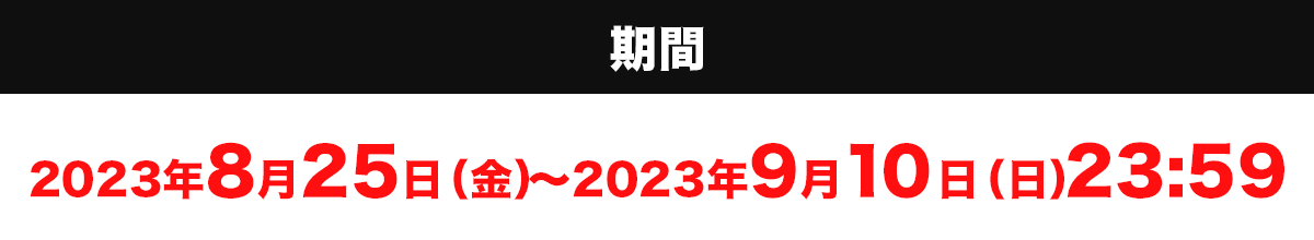 期間:2023年8月25日(金)〜2023年9月10日(日)23:59